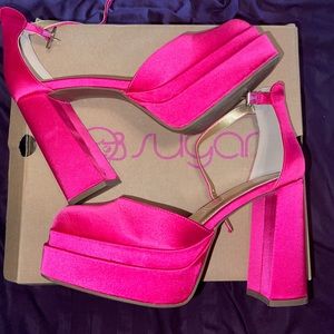 Sugar - Hot pink satin platforms